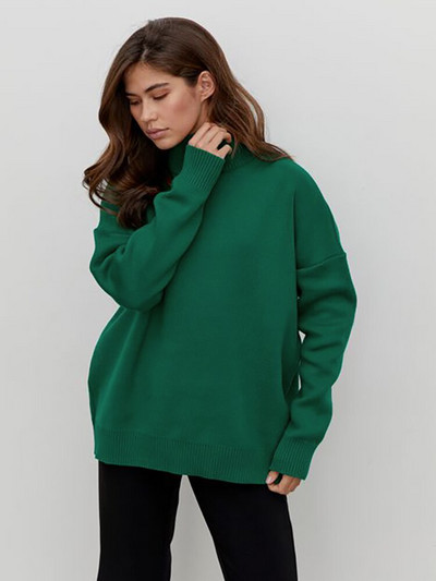 Pamata zaļš lielizmēra džemperis sievietēm, džemperi ar bruņurupuču apkakli, rozā sarkana ziemas sieviešu trikotāžas augšdaļa, silti, mīksti meiteņu džemperi