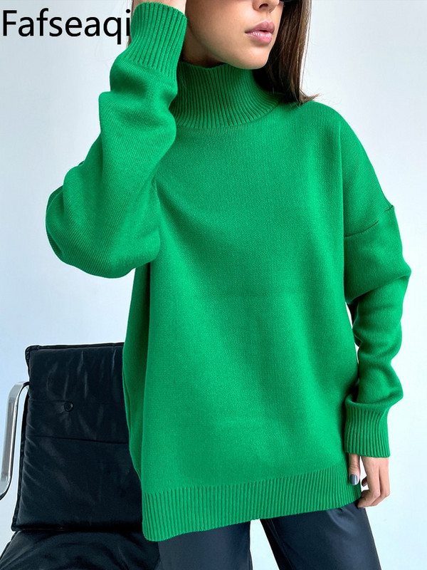 Pamata zaļš lielizmēra džemperis sievietēm, džemperi ar bruņurupuču apkakli, rozā sarkana ziemas sieviešu trikotāžas augšdaļa, silti, mīksti meiteņu džemperi