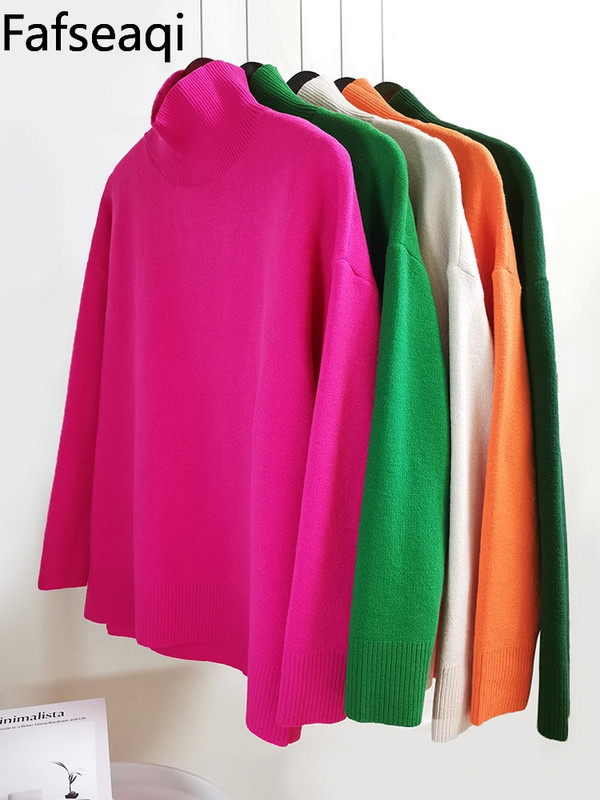 Pamata zaļš lielizmēra džemperis sievietēm, džemperi ar bruņurupuču apkakli, rozā sarkana ziemas sieviešu trikotāžas augšdaļa, silti, mīksti meiteņu džemperi