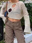 Gudrs un psycho Y2K dobs, apgriezts trikotāžas trikotāžas tops Vintage, vaļīgs, satraukts tamborēšanas džemperi ikdienišķs, elegants, apgriezts audums