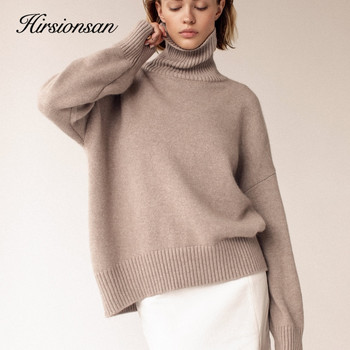 Hirsionsan Chic Turtle Neck Есенно-зимен пуловер Дамски мек топъл основен плетен пуловер 12 цвята Свободен ежедневен женски пуловер