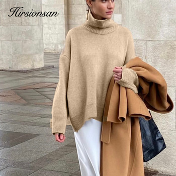 Hirsionsan Chic Turtle Neck Есенно-зимен пуловер Дамски мек топъл основен плетен пуловер 12 цвята Свободен ежедневен женски пуловер