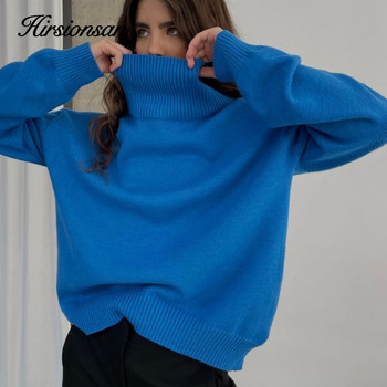 Hirsionsan Chic Turtle Neck Есенно-зимен пуловер Дамски мек топъл основен плетен пуловер 12 цвята Свободен ежедневен женски пуловер