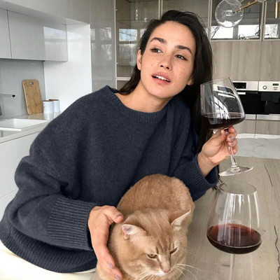 WYWM Κασμίρ Κομψό Γυναικείο πουλόβερ Πλεκτό Πλεκτό Βασικό Πουλόβερ O Λαιμός Χαλαρό Μαλακό Γυναικείο Πλεκτό Πλεκτό