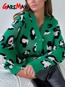 Ziemas bēša leoparda raksta jaka sievietēm ar pogām Lielizmēra jaka brīva zaļa bieza, silta trikotāžas jaka sievietēm 2022