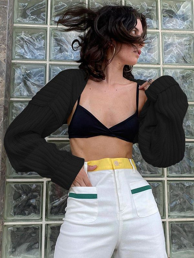 Sieviešu īpaši īss džempera mētelis, 2022. gada rudens, ziemas, garām piedurknēm, brīvi trikotāžas topi vienkrāsaini, seksīgi džemperi, topi