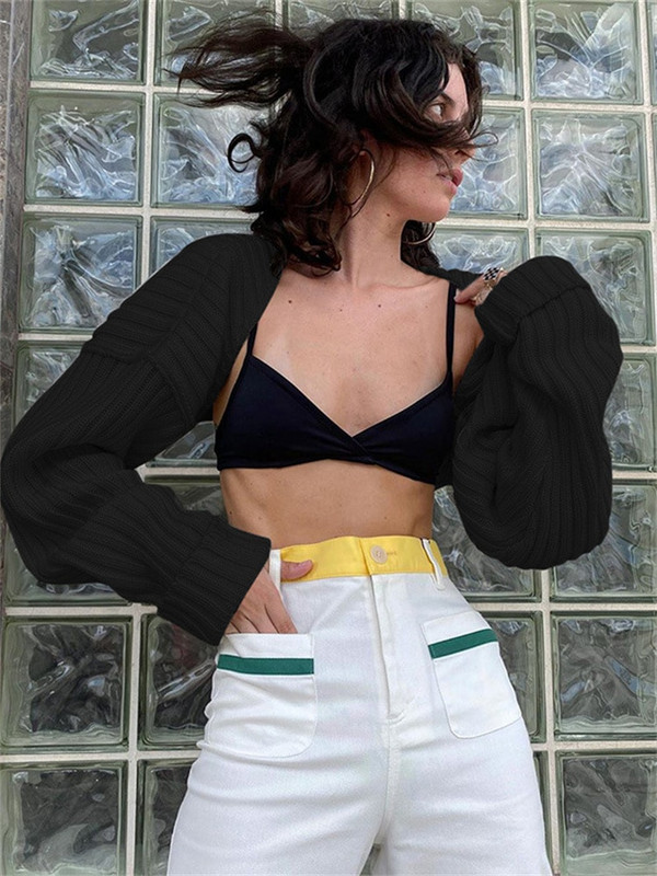 Sieviešu īpaši īss džempera mētelis, 2022. gada rudens, ziemas, garām piedurknēm, brīvi trikotāžas topi vienkrāsaini, seksīgi džemperi, topi