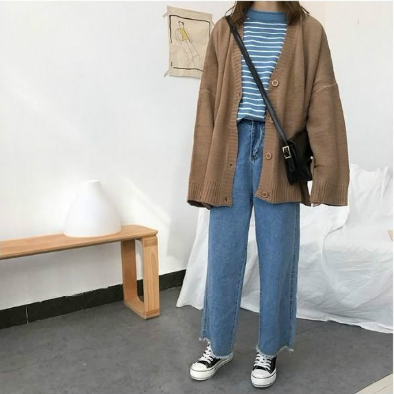 Džemperi Sieviešu Adīšana Jakas ikdienišķs 2020. gada pavasaris, V veida kakla izgriezums, ar garām piedurknēm, Ikdienas vienkrāsains Mujer apģērbs, brūns koledža