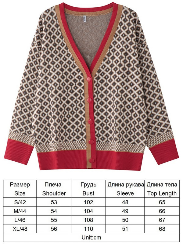 TYHRU sieviešu trikotāžas džemperis Krāsai atbilstošs dimanta režģis ar vienrindas pogas, brīvi ikdienas trikotāžas džemperi