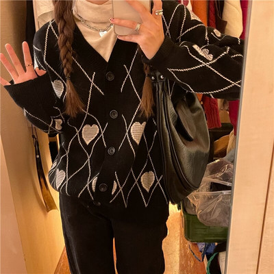 2021 rudens Ziemas korejiešu stilā Love Embroidery trikotāžas jakas sieviešu brīvi džemperi Sieviešu jakas (C8213