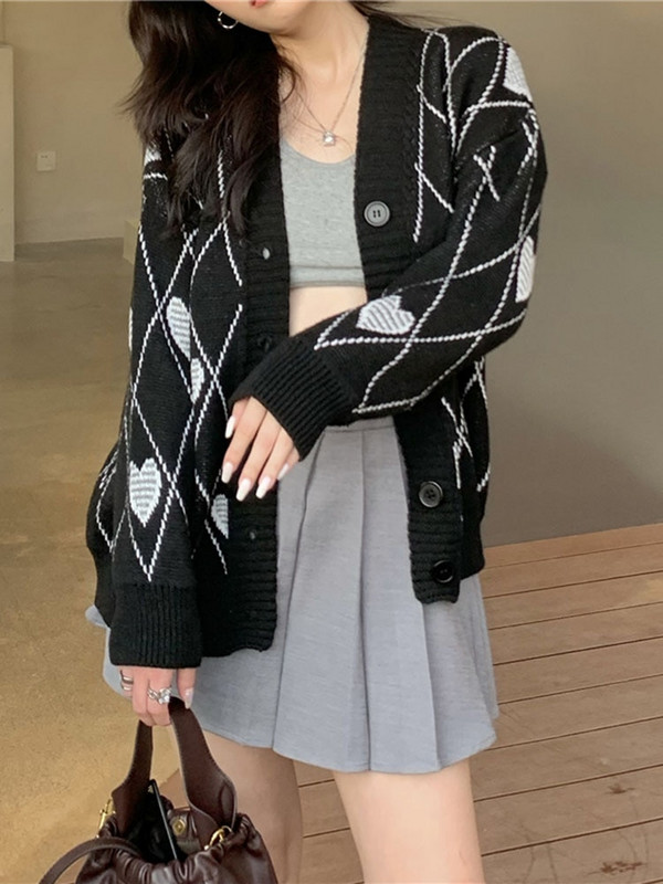 2021 rudens Ziemas korejiešu stilā Love Embroidery trikotāžas jakas sieviešu brīvi džemperi Sieviešu jakas (C8213