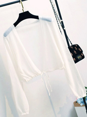 Γυναικείο καλοκαιρινό παλτό με αντηλιακή προστασία Δαντέλα με βολάν Ζακέτα πουκάμισο Γυναικεία μπλούζα μπλούζα για γυναικεία καλύμματα Blusa λευκό κορεάτικο πουκάμισο Y2K