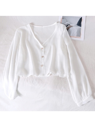 Sieviešu vasaras saules aizsargmētelis mežģīņu bantes volāniem jaciņa krekls sieviešu blūzes topi sievietēm pārvalki Blusa balts Y2K korejiešu krekls