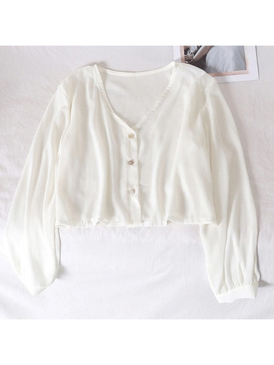 Sieviešu vasaras saules aizsargmētelis mežģīņu bantes volāniem jaciņa krekls sieviešu blūzes topi sievietēm pārvalki Blusa balts Y2K korejiešu krekls