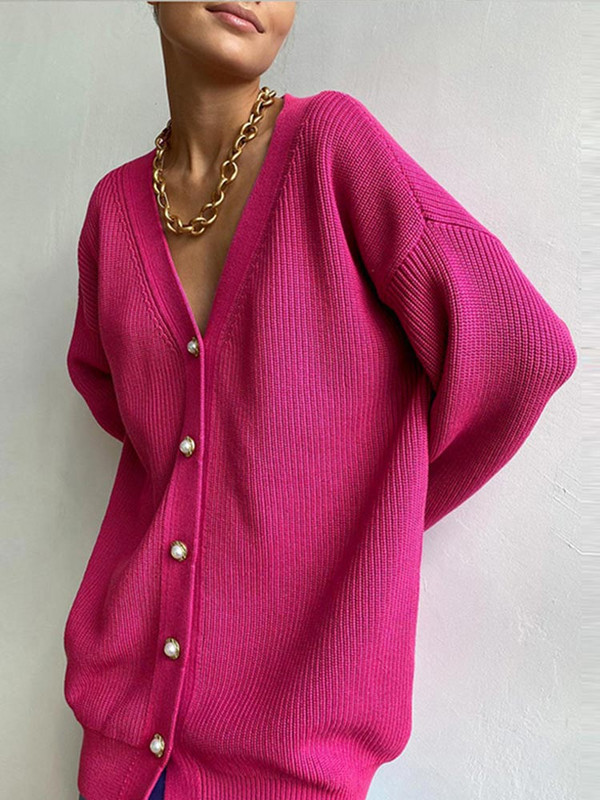 Ženski jednobojni džemper s V-izrezom Elegantni džemper s jednim kopčanjem dugih rukava 2022. Jesen-zima Ženski ulični kardigani