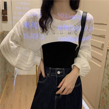 Knitted Shrugs Women Solid Loose Crop Top Hollow Out Designer Hipster New-arrival Soft Teenagers Full Sleeve All-match Ulzzang