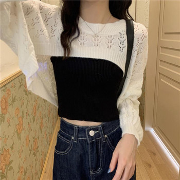 Knitted Shrugs Women Solid Loose Crop Top Hollow Out Designer Hipster New-arrival Soft Teenagers Full Sleeve All-match Ulzzang