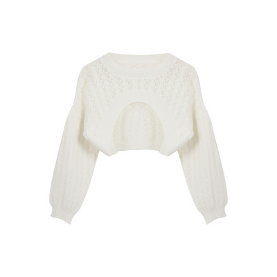 Knitted Shrugs Women Solid Loose Crop Top Hollow Out Designer Hipster New-arrival Soft Teenagers Full Sleeve All-match Ulzzang