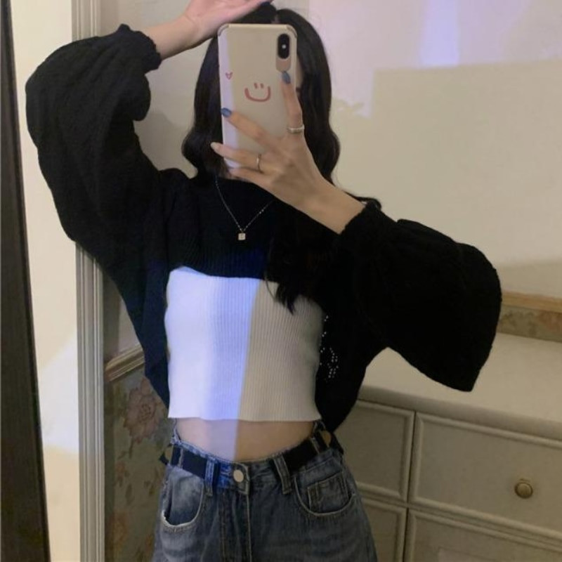 Trikotāžas parausta plecus Sievietēm, masīvi, brīvi apgriezti, dobi dizaini, hipster, jauni, mīksti pusaudži ar pilnām piedurknēm, viss atbilst Ulzzang