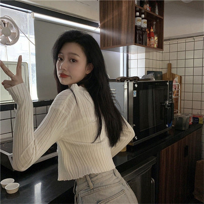 Korejas stila divdaļīgs komplekts sieviešu jaciņam, rudens konfektes krāsā ar garām piedurknēm, rievotu trikotāžas džemperis un pieskaņota veste