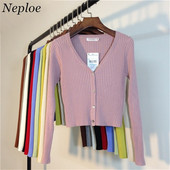 Neploe Spring Newly Patchwork Γυναικείες ζακέτες 2022 Fashion Slim Γυναικείο Πλεκτό Πουλόβερ Μακρυμάνικο Πουλόβερ με κουμπιά 65057