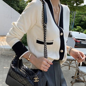 V veida kakla izgriezuma korejiešu versija, mazs aromāts, īss, plāns džemperis, sieviešu jaka ārējā virsjaka