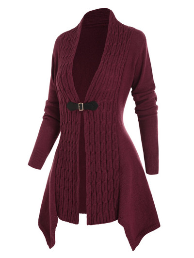 Kabeļu trikotāžas asimetrisks garais jakas Sieviešu džemperis, ikdienišķs, ciets V veida kakla izgriezums, ziemas jakas ar garām piedurknēm