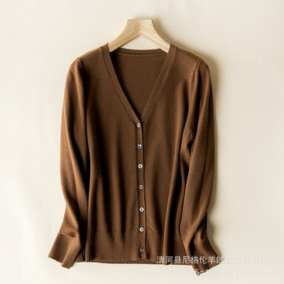 Moteriški megztiniai, 2022 m. rudens, viena krūtinė, megztas V formos iškirpte Madingas trumpas trikotažas, vientisas mėlynas žalias rožinis moteriškas džemperis