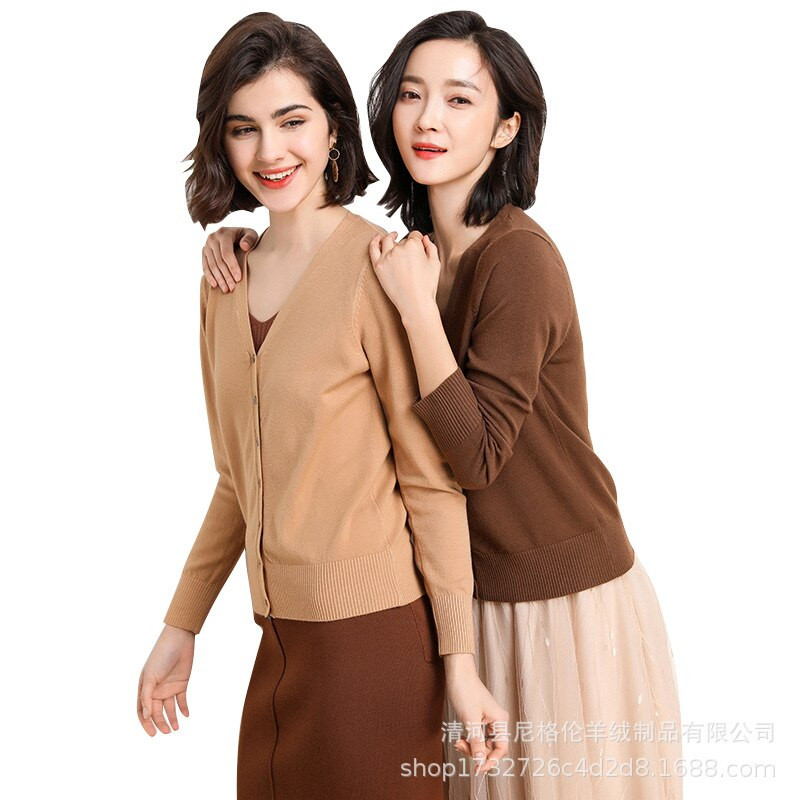 Moteriški megztiniai, 2022 m. rudens, viena krūtinė, megztas V formos iškirpte Madingas trumpas trikotažas, vientisas mėlynas žalias rožinis moteriškas džemperis