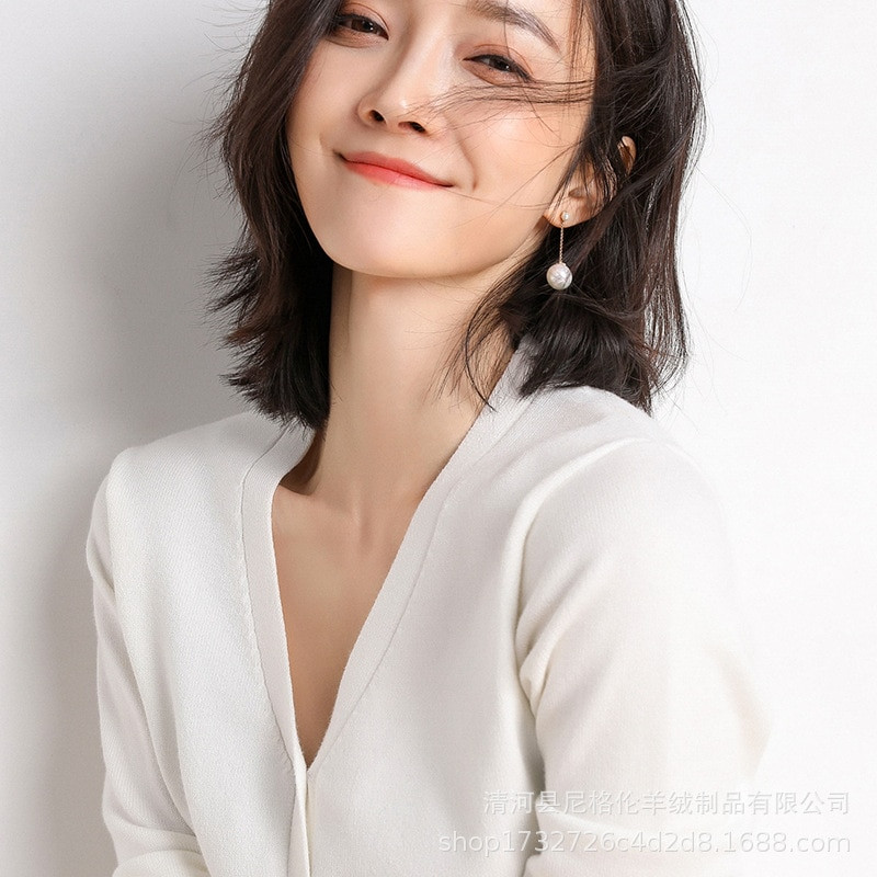 Moteriški megztiniai, 2022 m. rudens, viena krūtinė, megztas V formos iškirpte Madingas trumpas trikotažas, vientisas mėlynas žalias rožinis moteriškas džemperis