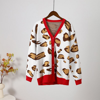 Leopard print Cardigan Γυναικείο πουλόβερ Oversize Jumper με λαιμόκοψη V πλεκτό χοντρό ζεστό γυναικείο πουλόβερ Κομψές μακρυμάνικο τοπ ζακέτες