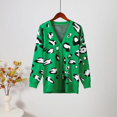 Leopard print Cardigan Γυναικείο πουλόβερ Oversize Jumper με λαιμόκοψη V πλεκτό χοντρό ζεστό γυναικείο πουλόβερ Κομψές μακρυμάνικο τοπ ζακέτες