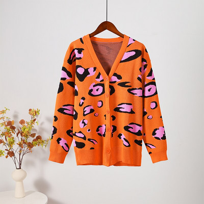 Leopard print Cardigan Γυναικείο πουλόβερ Oversize Jumper με λαιμόκοψη V πλεκτό χοντρό ζεστό γυναικείο πουλόβερ Κομψές μακρυμάνικο τοπ ζακέτες