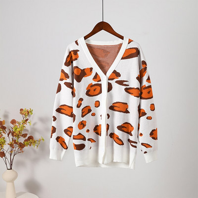 Leopard print Cardigan Γυναικείο πουλόβερ Oversize Jumper με λαιμόκοψη V πλεκτό χοντρό ζεστό γυναικείο πουλόβερ Κομψές μακρυμάνικο τοπ ζακέτες