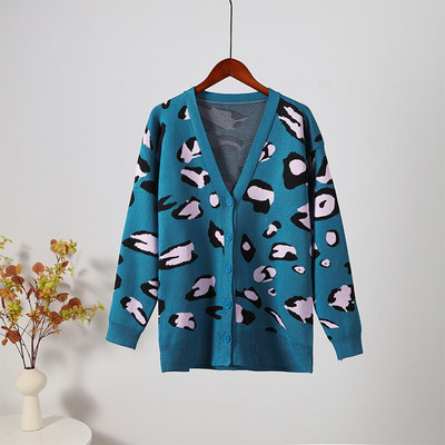 Leopard print Cardigan Γυναικείο πουλόβερ Oversize Jumper με λαιμόκοψη V πλεκτό χοντρό ζεστό γυναικείο πουλόβερ Κομψές μακρυμάνικο τοπ ζακέτες