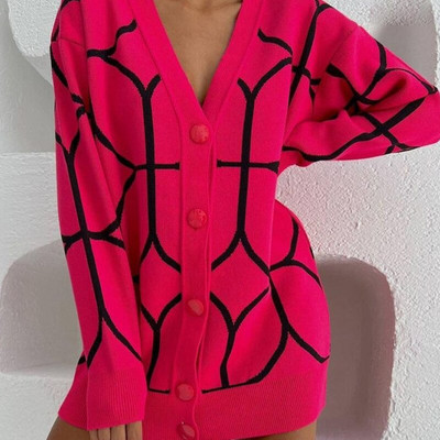 Leopard print Cardigan Γυναικείο πουλόβερ Oversize Jumper με λαιμόκοψη V πλεκτό χοντρό ζεστό γυναικείο πουλόβερ Κομψές μακρυμάνικο τοπ ζακέτες