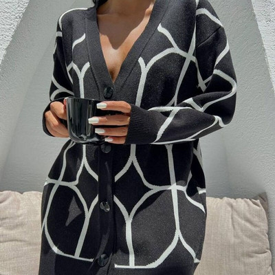 Leopard print Cardigan Γυναικείο πουλόβερ Oversize Jumper με λαιμόκοψη V πλεκτό χοντρό ζεστό γυναικείο πουλόβερ Κομψές μακρυμάνικο τοπ ζακέτες