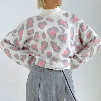 Leopard print Cardigan Γυναικείο πουλόβερ Oversize Jumper με λαιμόκοψη V πλεκτό χοντρό ζεστό γυναικείο πουλόβερ Κομψές μακρυμάνικο τοπ ζακέτες
