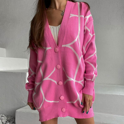 Leopard print Cardigan Γυναικείο πουλόβερ Oversize Jumper με λαιμόκοψη V πλεκτό χοντρό ζεστό γυναικείο πουλόβερ Κομψές μακρυμάνικο τοπ ζακέτες