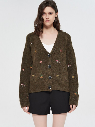 XNWMNZ γυναικεία vintage πλεκτή ζακέτα με κέντημα Μακριά μανίκια με ραβδώσεις με λαιμόκοψη σε σχήμα V Ζακέτα Γυναικεία Κομψό πουλόβερ Εξωτερικά ρούχα