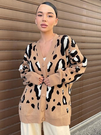 Γυναικείο πουλόβερ Leopard φθινοπωρινό Ζακέτα Loose Spotted Animal printed Γυναικεία χειμερινά κομψά πουλόβερ μονόστορο πλεκτό τοπ 2022