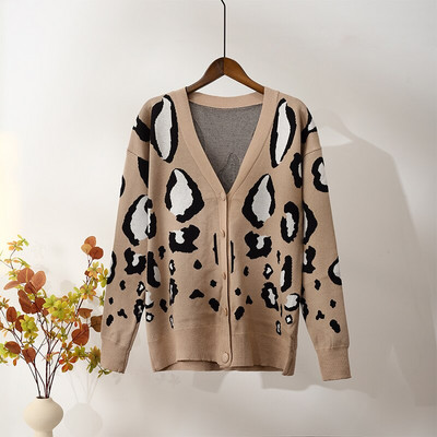 Ženski leopard jesenski pulover Kardigan široke ženske zimske elegantne veste sa životinjskim uzorkom na jedno redno kopčanje 2022.