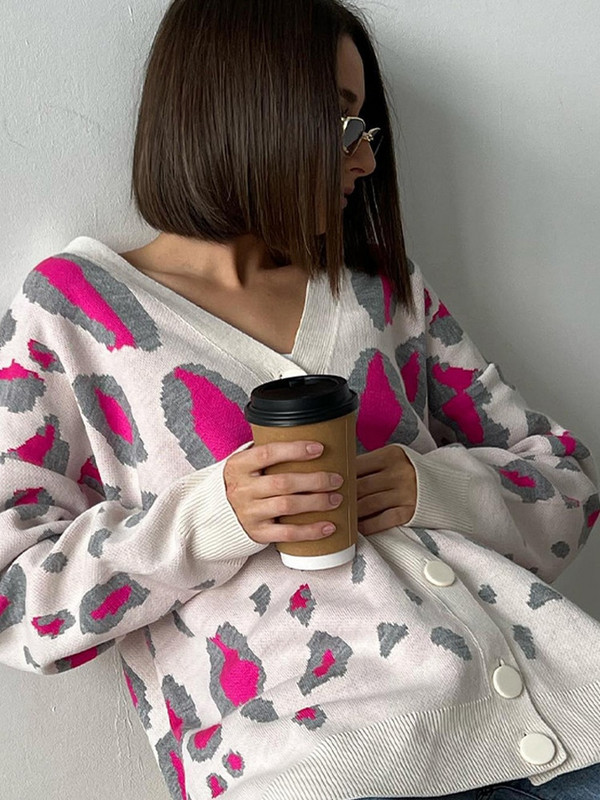 Ženski leopard jesenski pulover Kardigan široke ženske zimske elegantne veste sa životinjskim uzorkom na jedno redno kopčanje 2022.