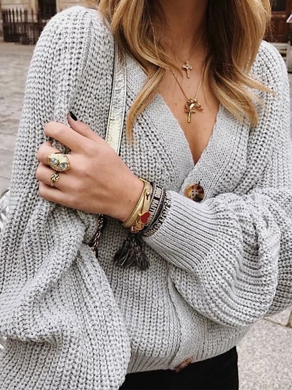 ZOKI sieviešu trikotāžas džemperi, modes rudens mētelis ar garām piedurknēm, brīvs mētelis ar pogām, biezs V kakla izgriezums, masīvi sieviešu topi 2022. g.