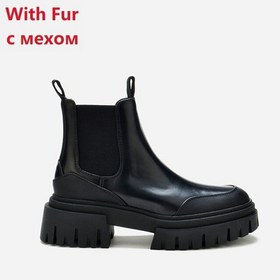 Klasične jesenske 2022. Gležnjače  Ženske cipele s platformom s okruglim prstima, kratke čizme, ručno rađene Chelsea čizme na debelu petu