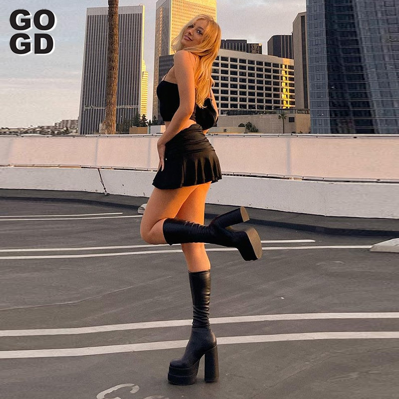 GOGD 2022 Νέα Γυναικεία Μποτάκια Ποιότητας Γυναικεία Μπότες Πλατφόρμας Γυναικεία Μόδα Κοντή Μπότα Μαύρα χονδρά ψηλοτάκουνα γυναικεία παπούτσια μεγάλο μέγεθος 41