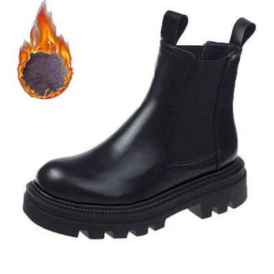 Rudens ziemas Chelsea zābaki sieviešu platformas brūni melni bēši balti puszābaki sievietēm kažokādas īsi kupli pankūkas gotikas apavi