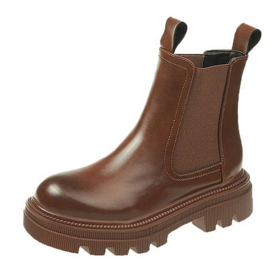 Rudens ziemas Chelsea zābaki sieviešu platformas brūni melni bēši balti puszābaki sievietēm kažokādas īsi kupli pankūkas gotikas apavi