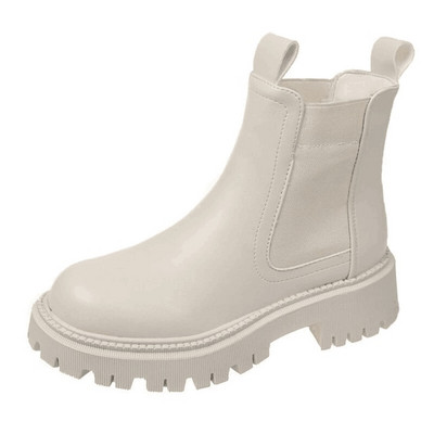 Rudens ziemas Chelsea zābaki sieviešu platformas brūni melni bēši balti puszābaki sievietēm kažokādas īsi kupli pankūkas gotikas apavi