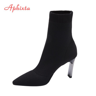 Aphixta Metal Blade Heels Čarape Čizme Ženske rastezljive tkanine Elastične štikle Špice Gležnjače Cipele Ženske čamci